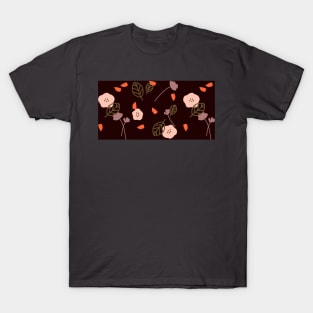 Colorful Autumn flowers and leaves pattern T-Shirt